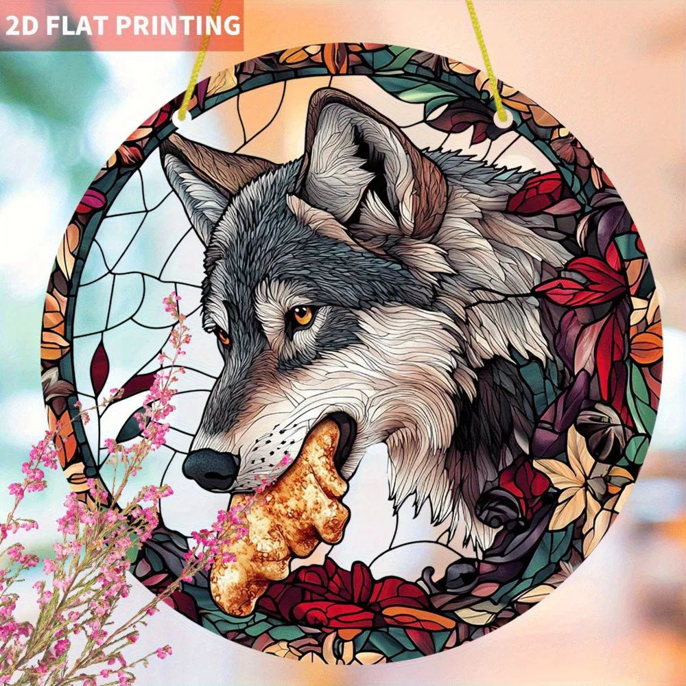 Autumn Floral Bohemian Wolf Acrylic Hanging Wall Art Home Decor