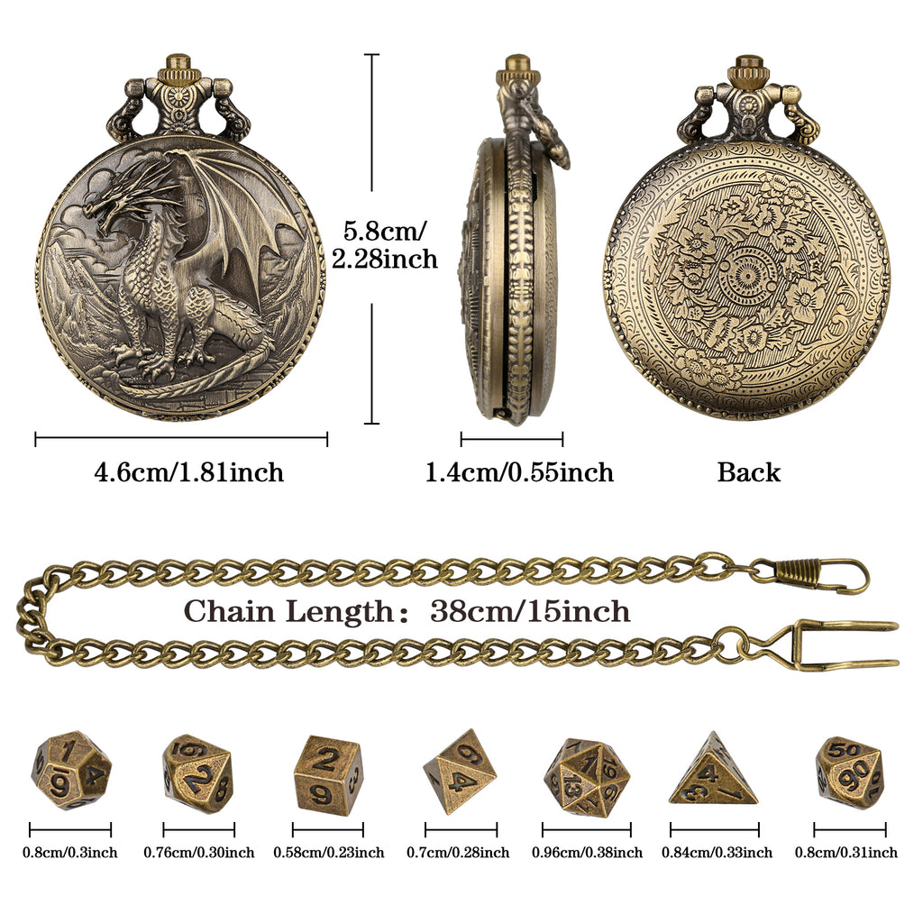 Dice Set With 3D Carved Pocket Watch, Equipped With 7-piece Polyhedral