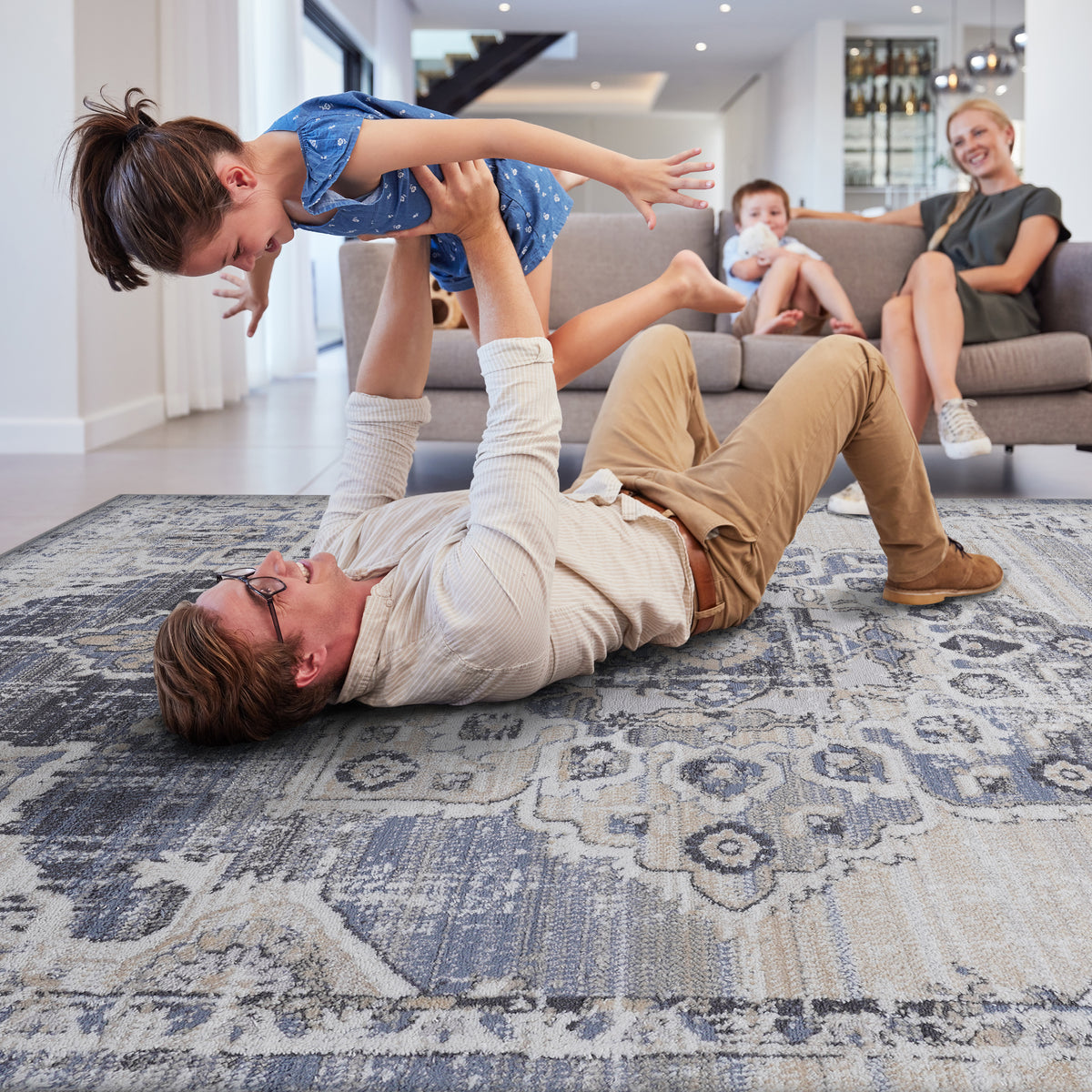 Payas 2X3 Cream Blue Medallion Doormat Rug