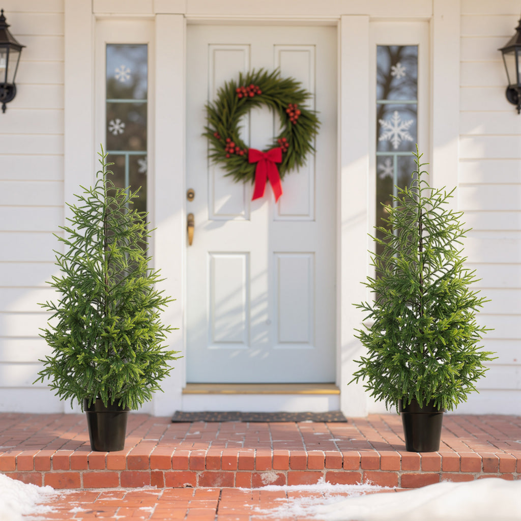 Set Of 2 Artificial Christmas Tree, 4 Ft Norflok Pine Xmas Tree