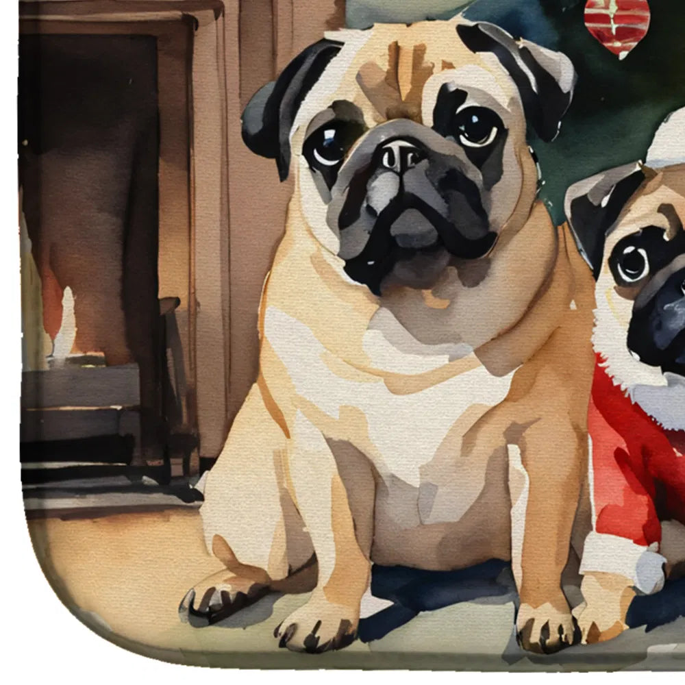 Pug Cozy Christmas Dish Drying Mat Absorbent Dish Drying Mat Pad