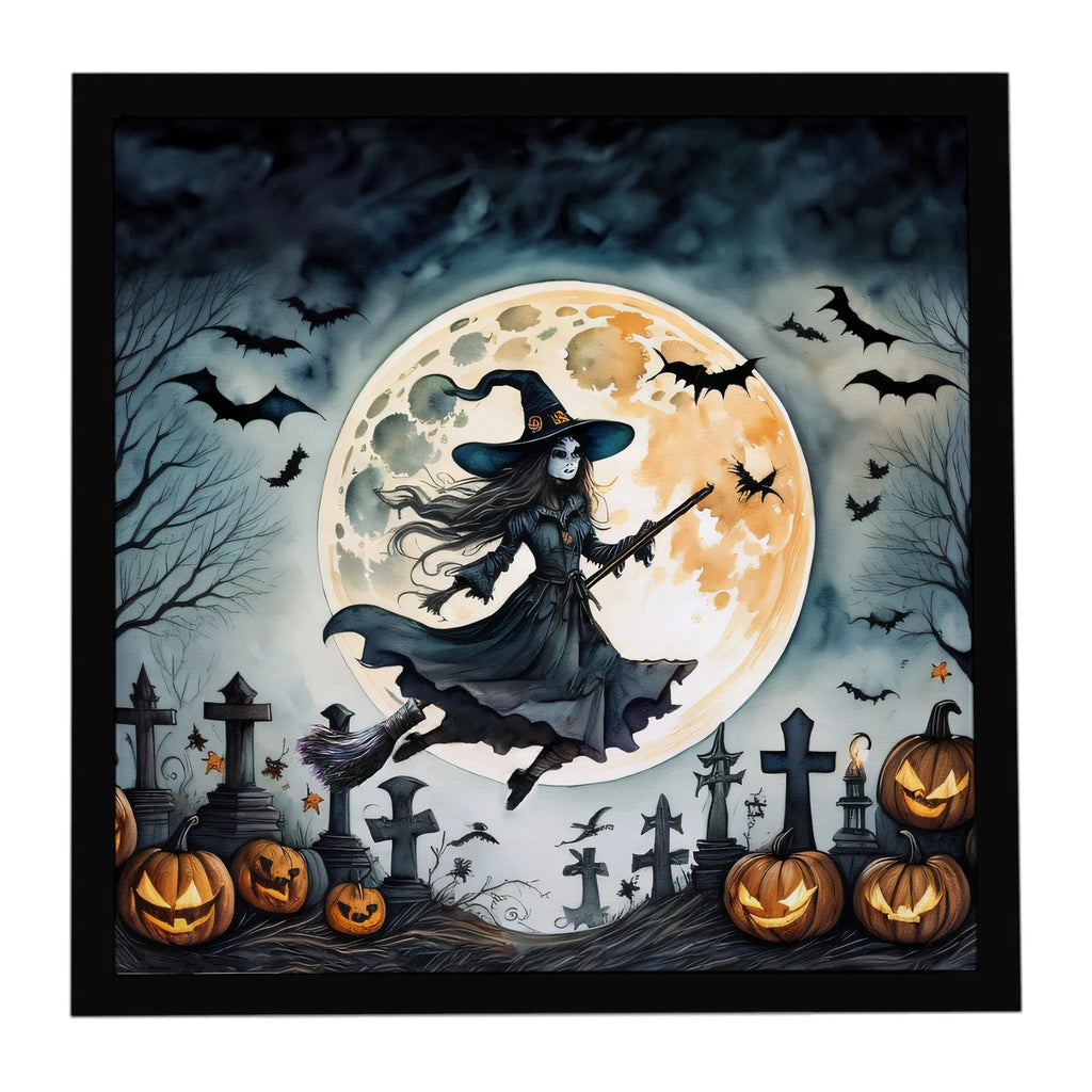 Flying Witch Spooky Halloween Framed Metal Print Bathroom, Kitchen