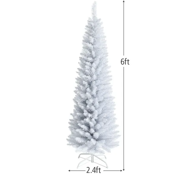 6 Feet Unlit Artificial Slim Pencil Christmas Tree With Metal Stand