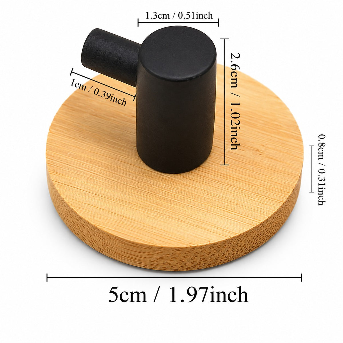 Bamboo Wood Hook - Black, 2 Pack