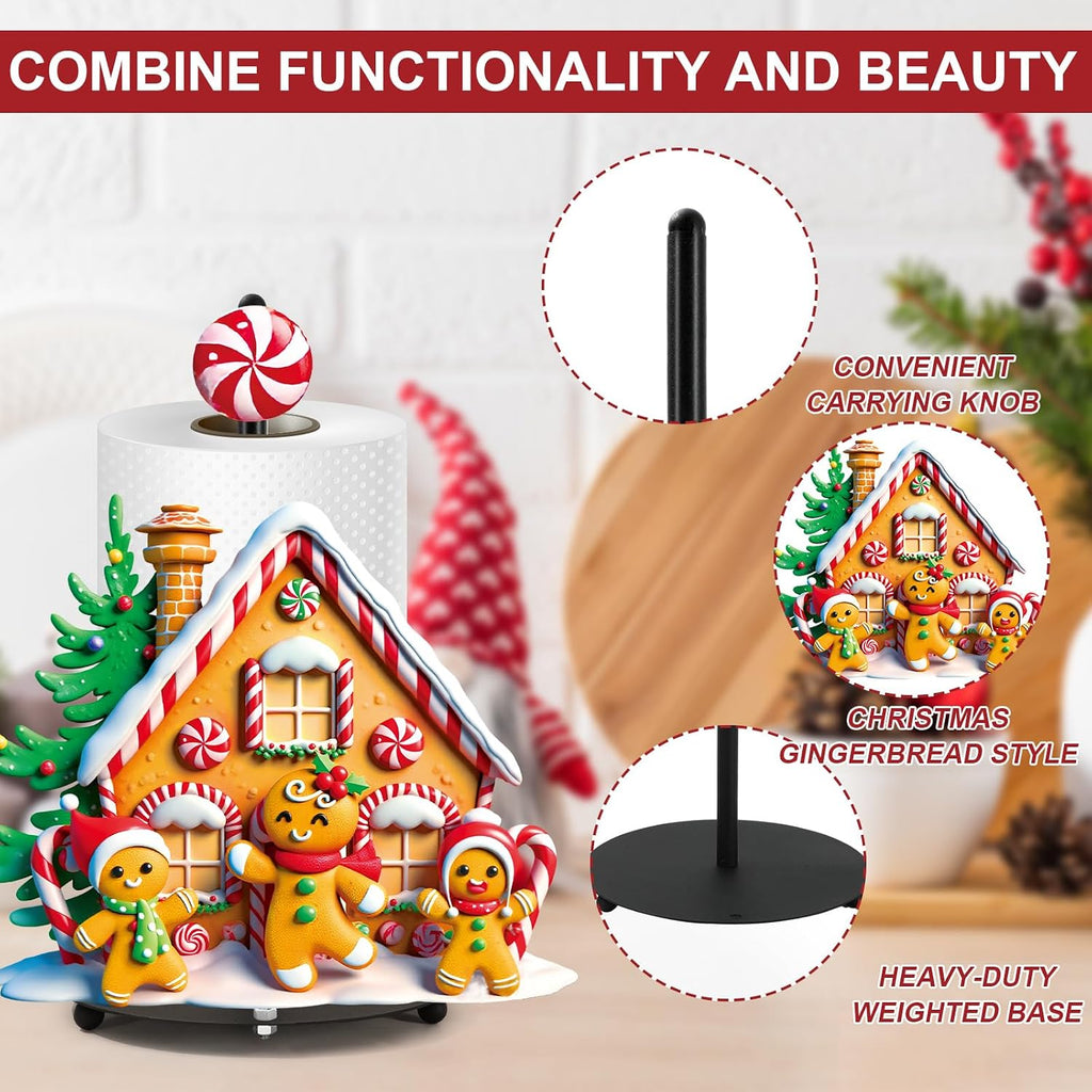 Christmas Paper Towel Holder, 3D Gingerbread House Design, Large Metal