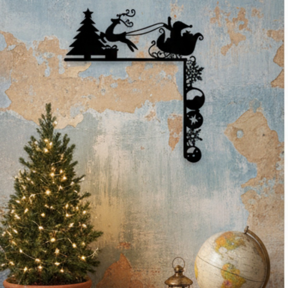 Helloyoung Metal Christmas Sleigh Wall Decor Sculpture, Sculpture, Door
