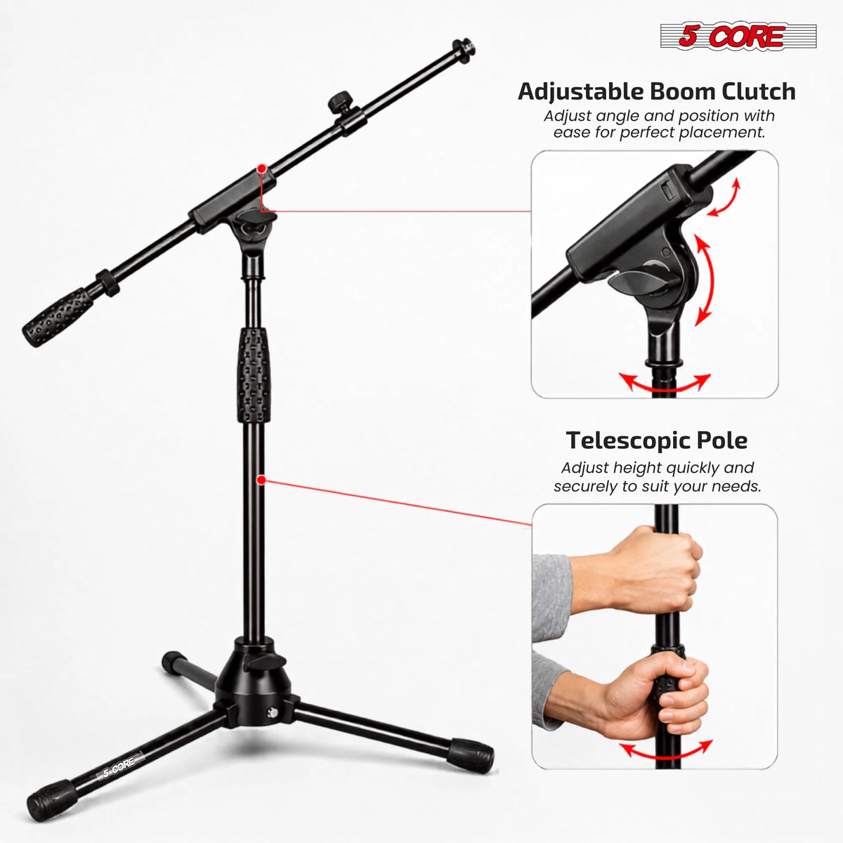 5 Core Mic Stand Floor Adjustable Short Tripod Microphone Stands W