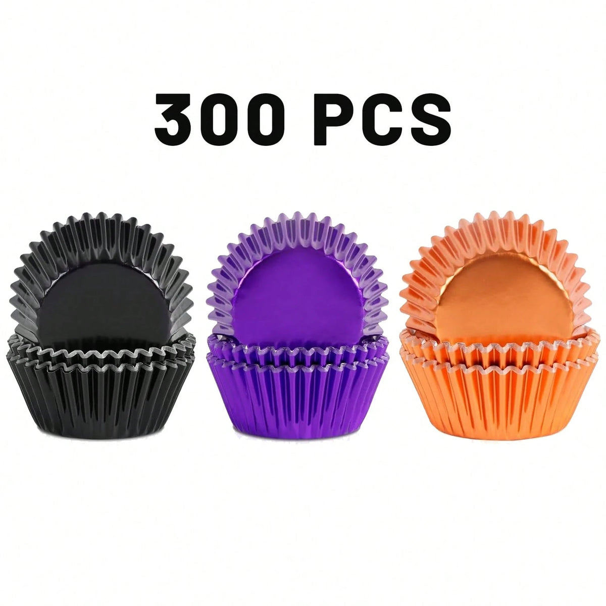 300 Pcs Halloween Foil Cupcake Liners Black Purple Orange Foil Metallic