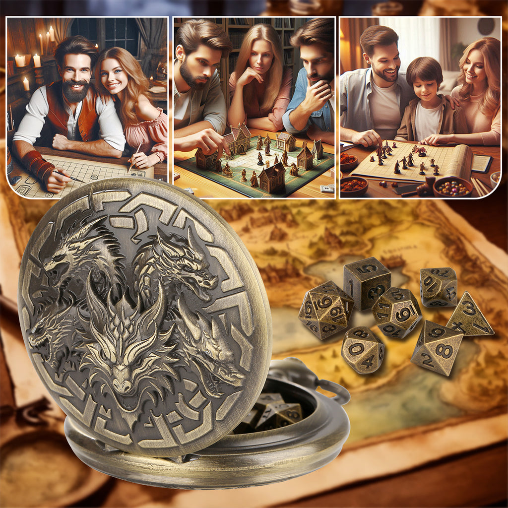 Retro Creative Pocket Watch Shaped Tabletop Game Dice Set -7PCS Metal