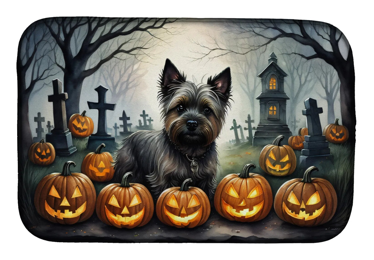 Cairn Terrier Spooky Halloween Dish Drying Mat Absorbent Dish Drying