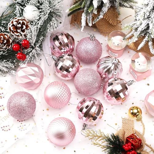 24PCSPink Christmas Ball Ornaments, 60mm Shatterproof Tree Decorplastic