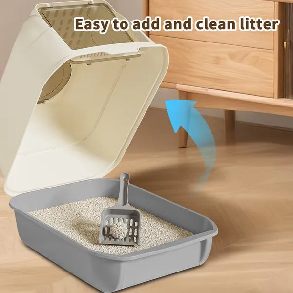 Extra Large Dual-entry Cat Litter Box, Convertible Open&enclosed, Gray