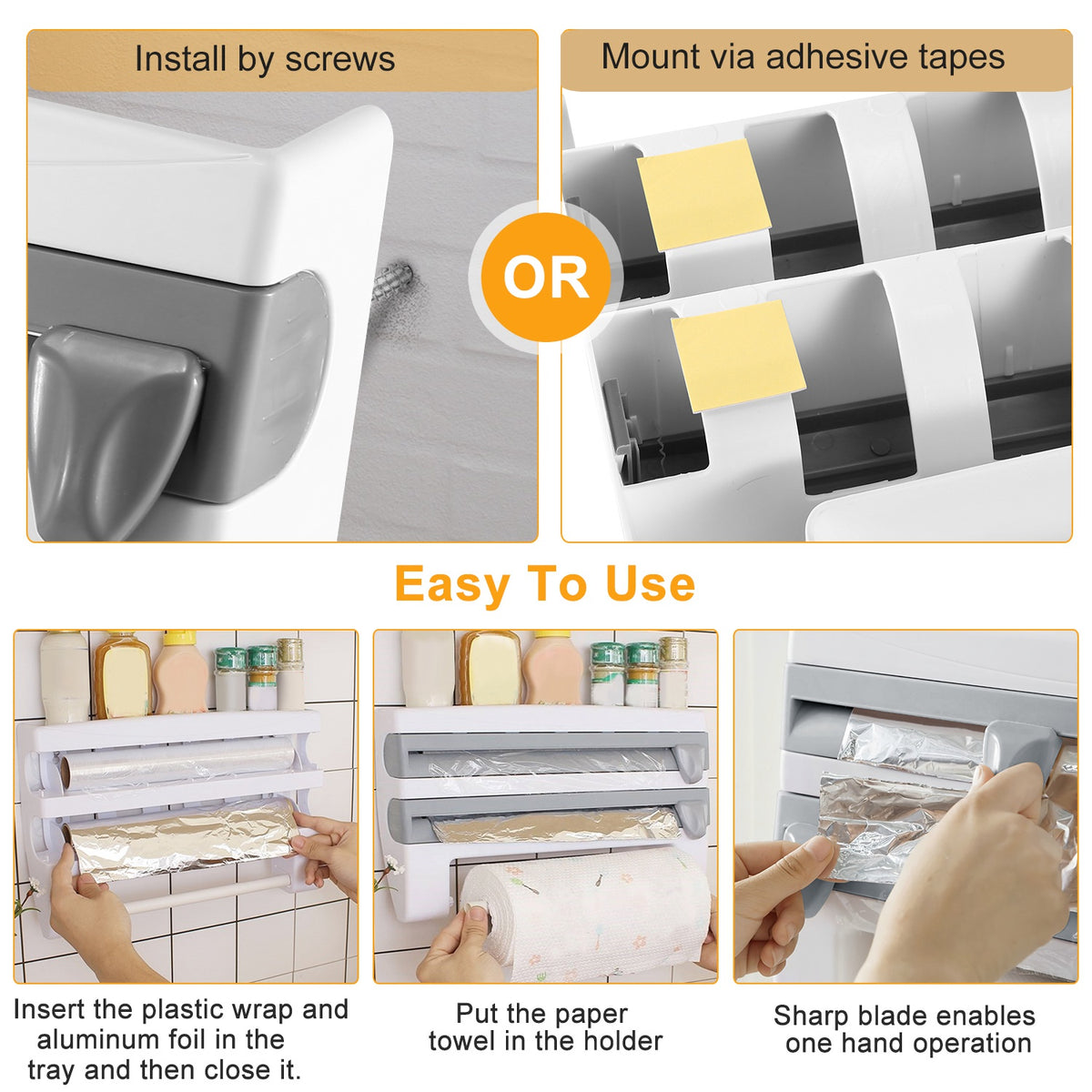 1Pc Kitchen Roll Dispenser Paper Roll Holder Plastic Wrap Film Foil