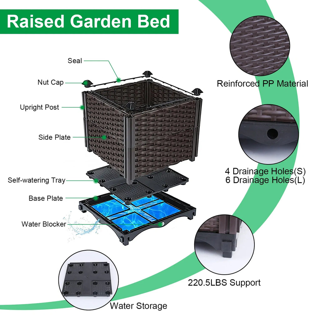 Raised Garden Bed Plant Growth Box With Self-watering System For Garden