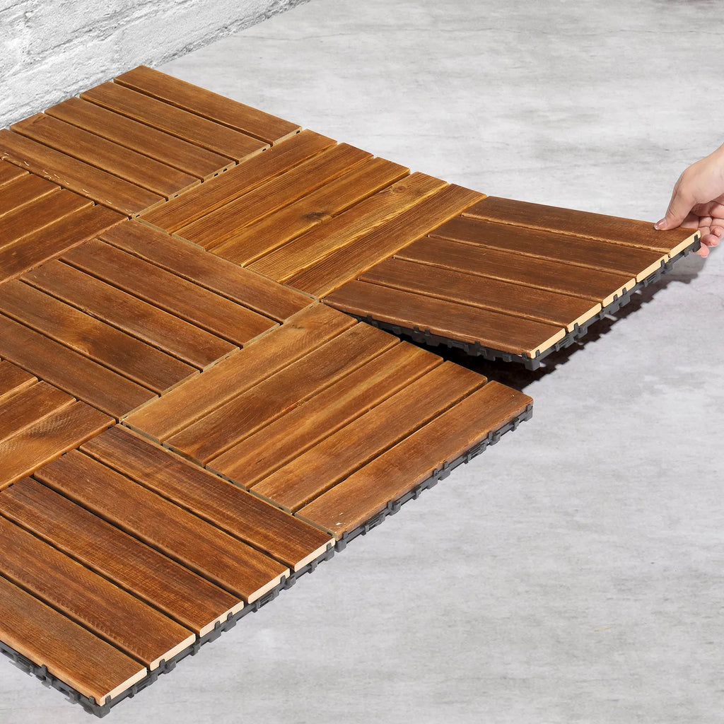 27pcs Wood Interlocking Deck Tiles 11.8"x11.8", Waterproof Flooring