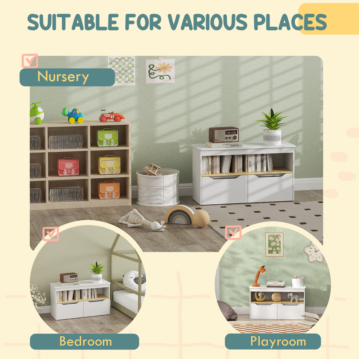 Toy Storage Organizer With 2 Drawers, Toy Shelf, Large Top, For Bedroom