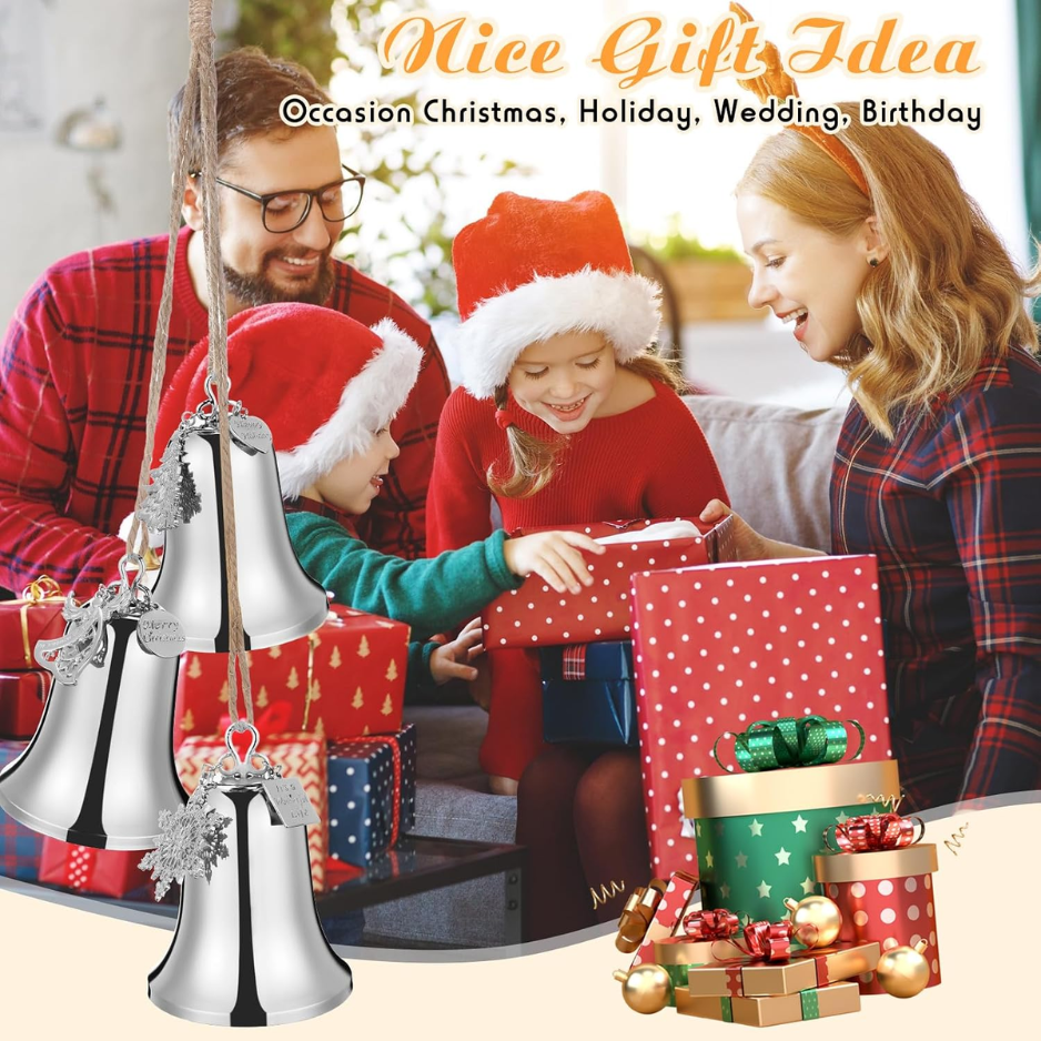 1 Set Large Christmas Bell Ornaments, Silver Metal Hanging Bells