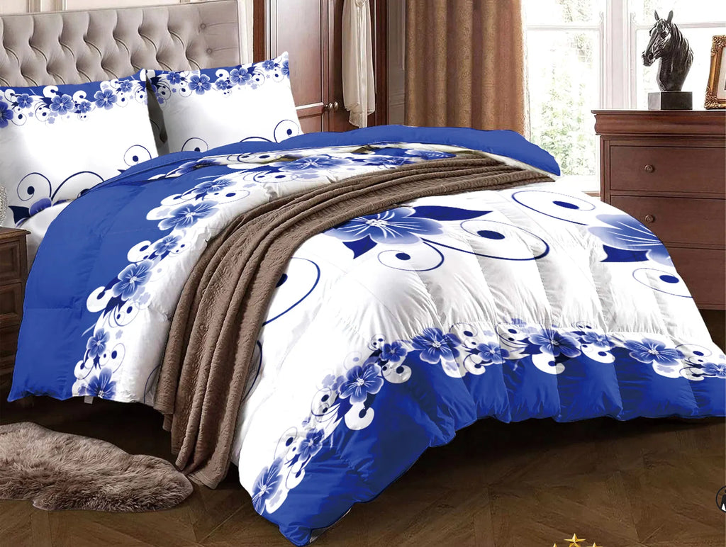 Blue White Floral Duvet Cover & Curtain Set 12 Piece, Queen Size