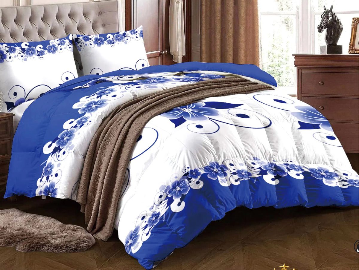 Blue White Floral Duvet Cover & Curtain Set 12 Piece, Queen Size