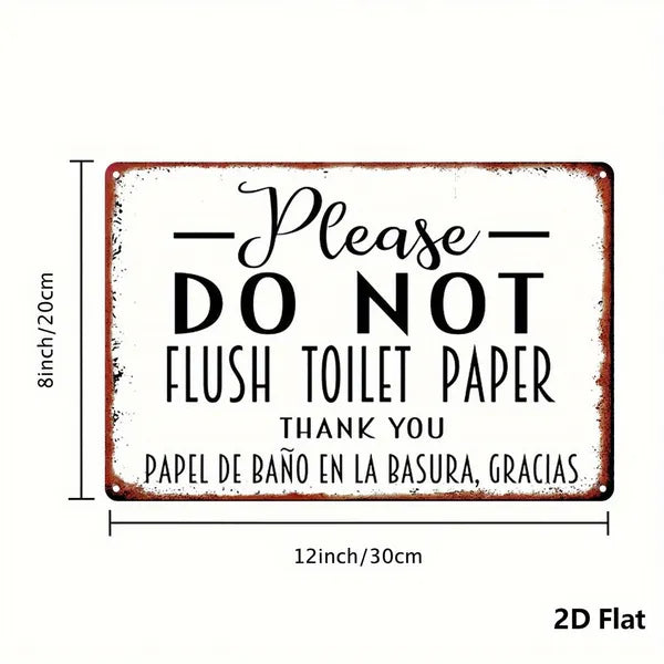 Vintage Bilingual Do Not Flush Toilet Paper Metal Sign English Spanish