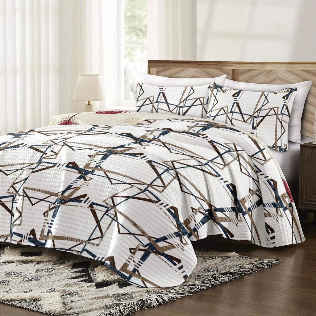 Quilted Bedspread & Curtain Set 9 Piece, Queen Size - Bedding Ensemble