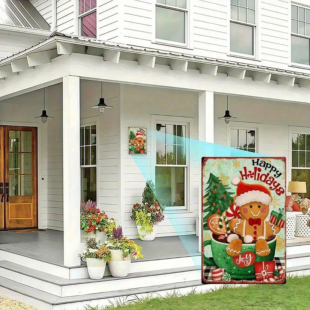 Christmas Gingerbread Man Metal Sign 8x12, Retro Square Tin Wall Decor