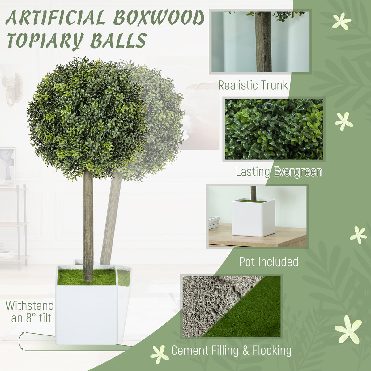 Lifelike Artificial Plants Set Of 2, Fake Boxwood Topiary Balls