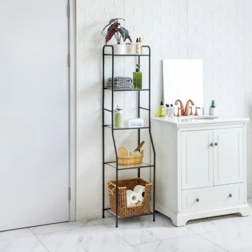 Matte Black Steel 5-Shelf Bathroomstoragetower Unit