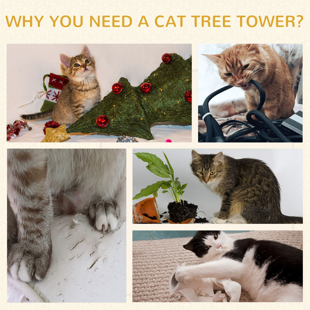 28 Inch Cat Condo, 3 Story Cat Hideaway With Sisal Scratching Pad
