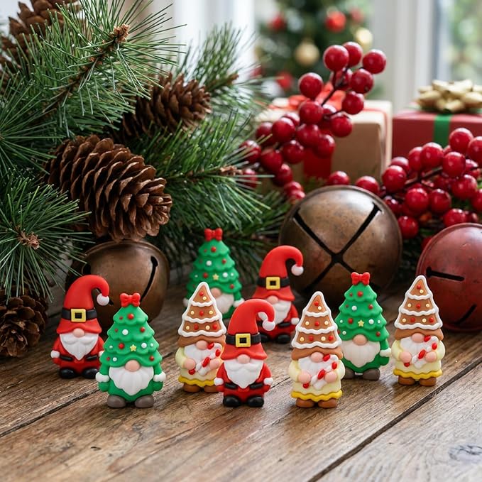 30-Piece Mini Christmas Gnome Figurines, Tiny Santa Ornaments