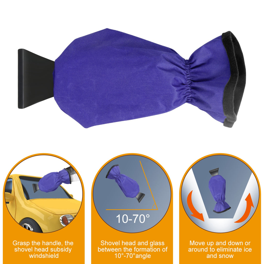 1Pc Ice Scraper Glove Car Windshield Snow Scraper Remover Glove Lined