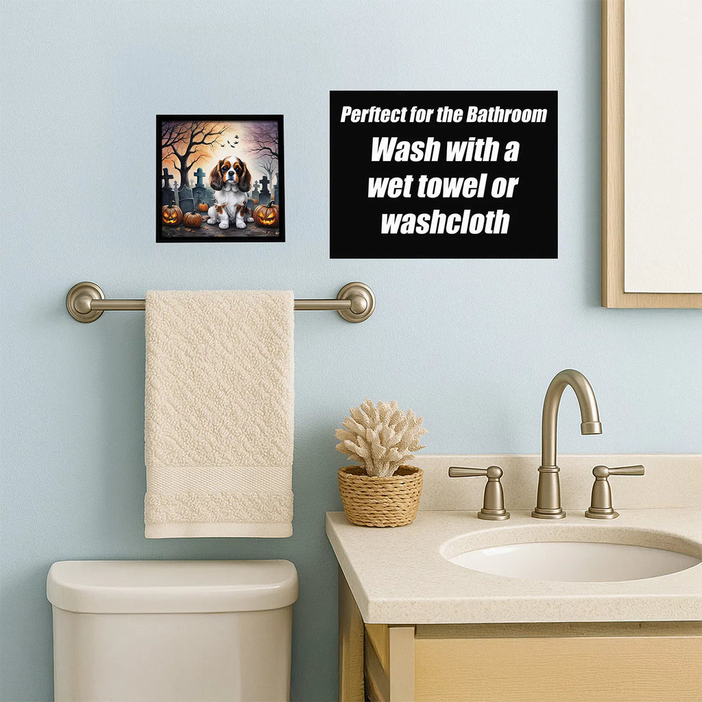 Cavalier Spaniel Spooky Halloween Framed Metal Print Bathroom, Kitchen