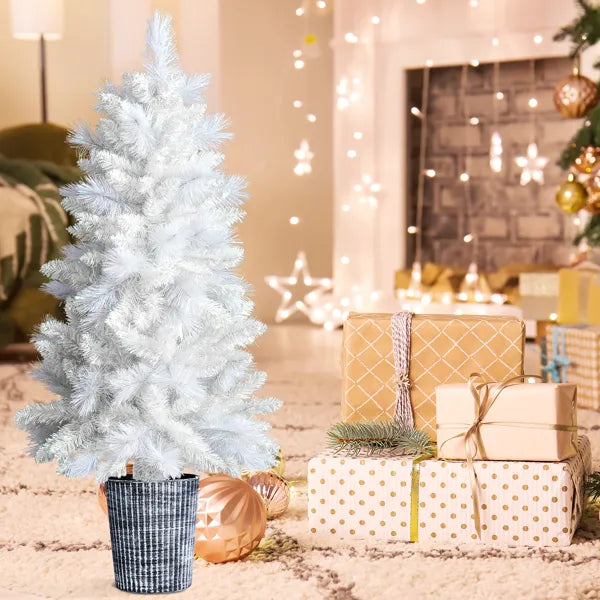 4 FT White Artificial Christmas Tree With Pot Stand, Potted Xmas Pine