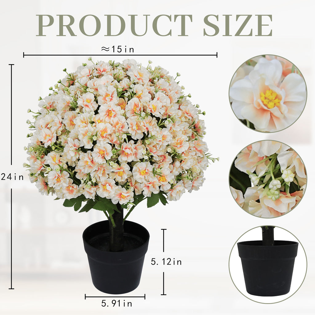 24-Inch Faux Flower Artificial Snow Lotus Potted Plant Uv-resistant