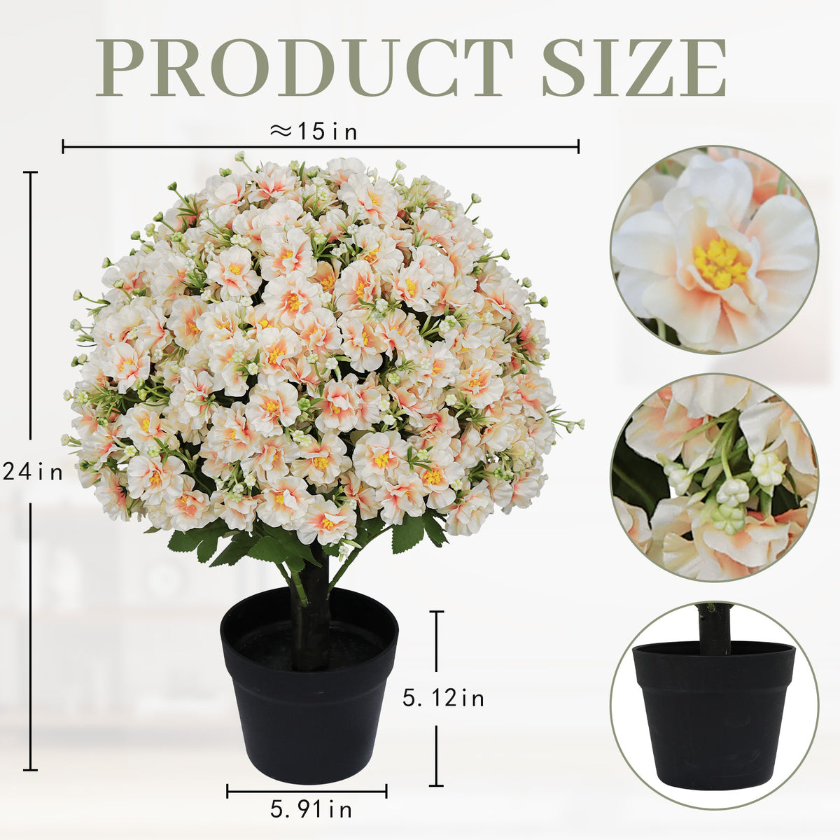 24-Inch Faux Flower Artificial Snow Lotus Potted Plant Uv-resistant