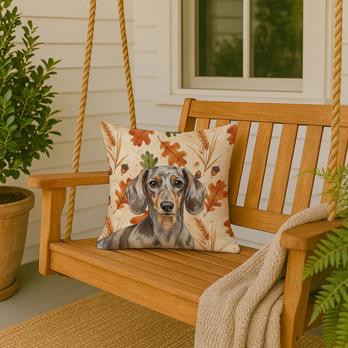 Dapple Dachshund Heirloom Fall Throw Pillow Decorative Indoor Outdoor