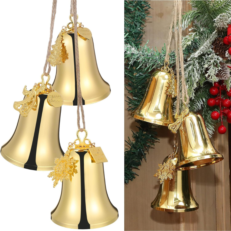 1 Set Large Christmas Bell Ornament Set, Gold Metal Hanging Bells