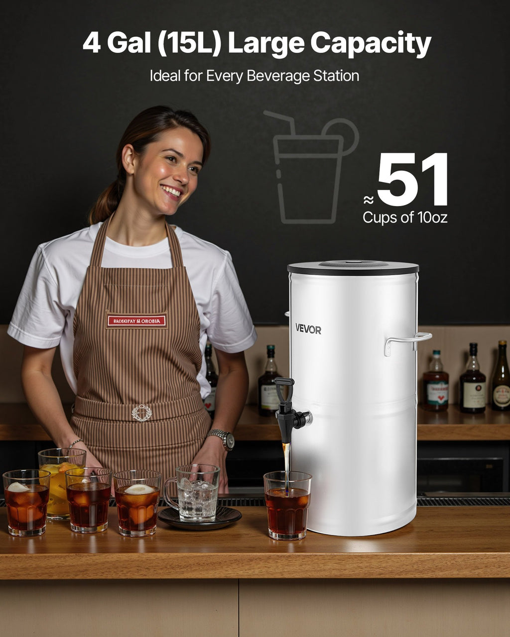 Ice Tea Dispenser 4 Gal/15L For Iced Tea Juice Coffee 304 Stainless