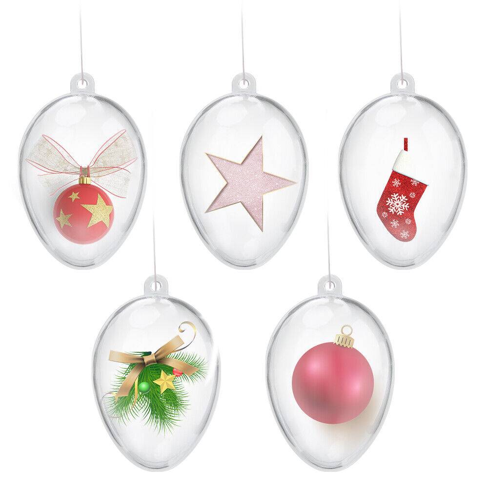 5 PCS Clear Plastic Christmas Balls Baubles Sphere Fillable Xmas Tree