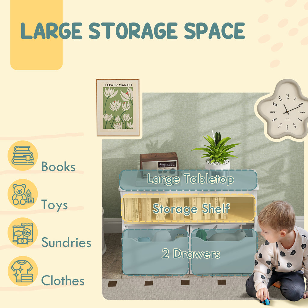 Toy Storage Organizer With 2 Drawers, Toy Shelf, Large Top, For Bedroom