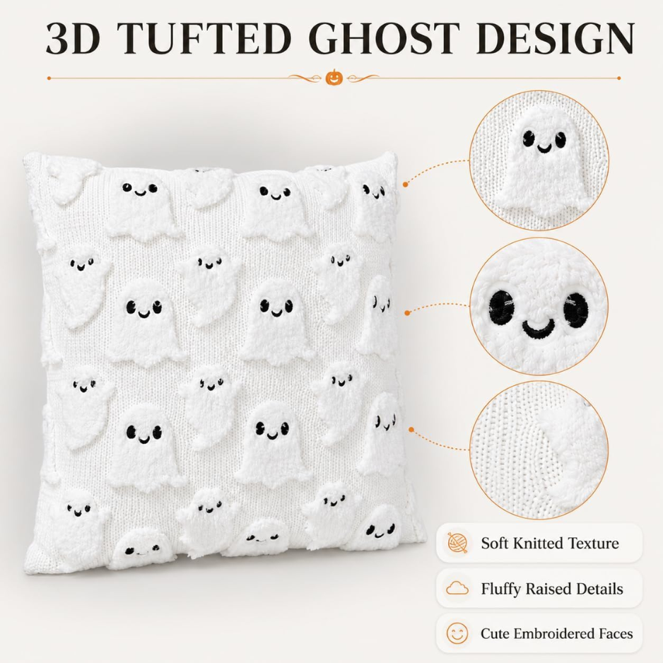 2PCS Halloween Pillow Covers, 18x18 Inch,white Ghost Decorative, Soft