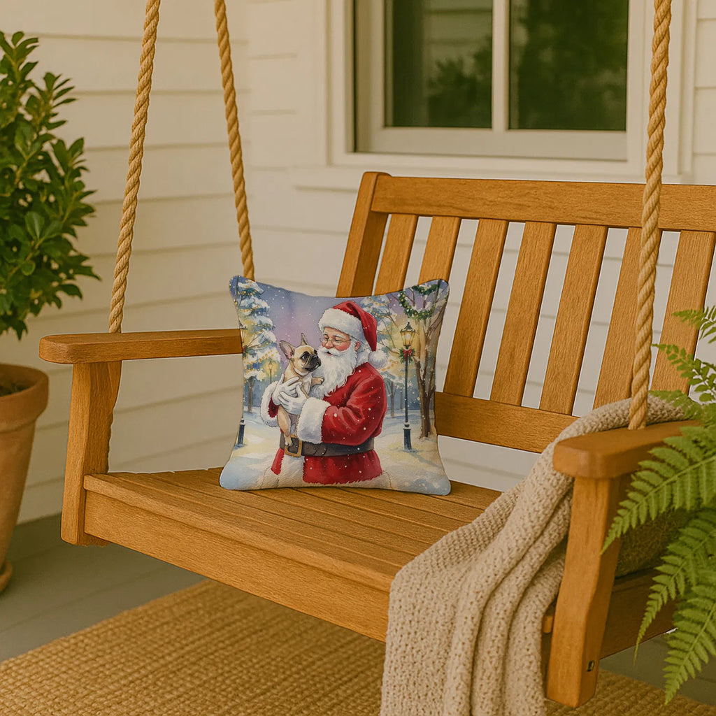 French Bulldog With Santa Claus Throw Pillow Decorative Indoor Outdoor