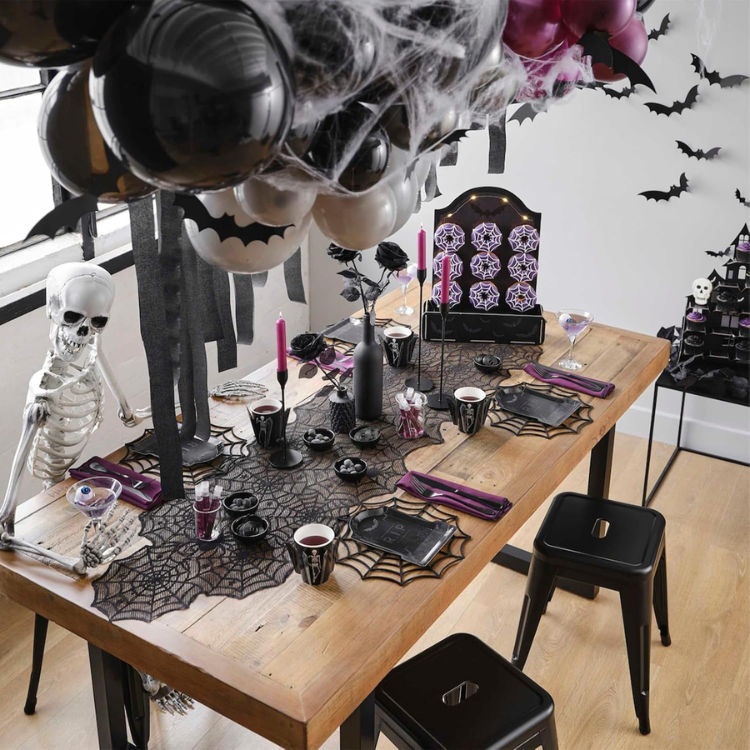 Halloween Black Lace Spider Web Table Runner, 18 X 72 Inch Spooky Table