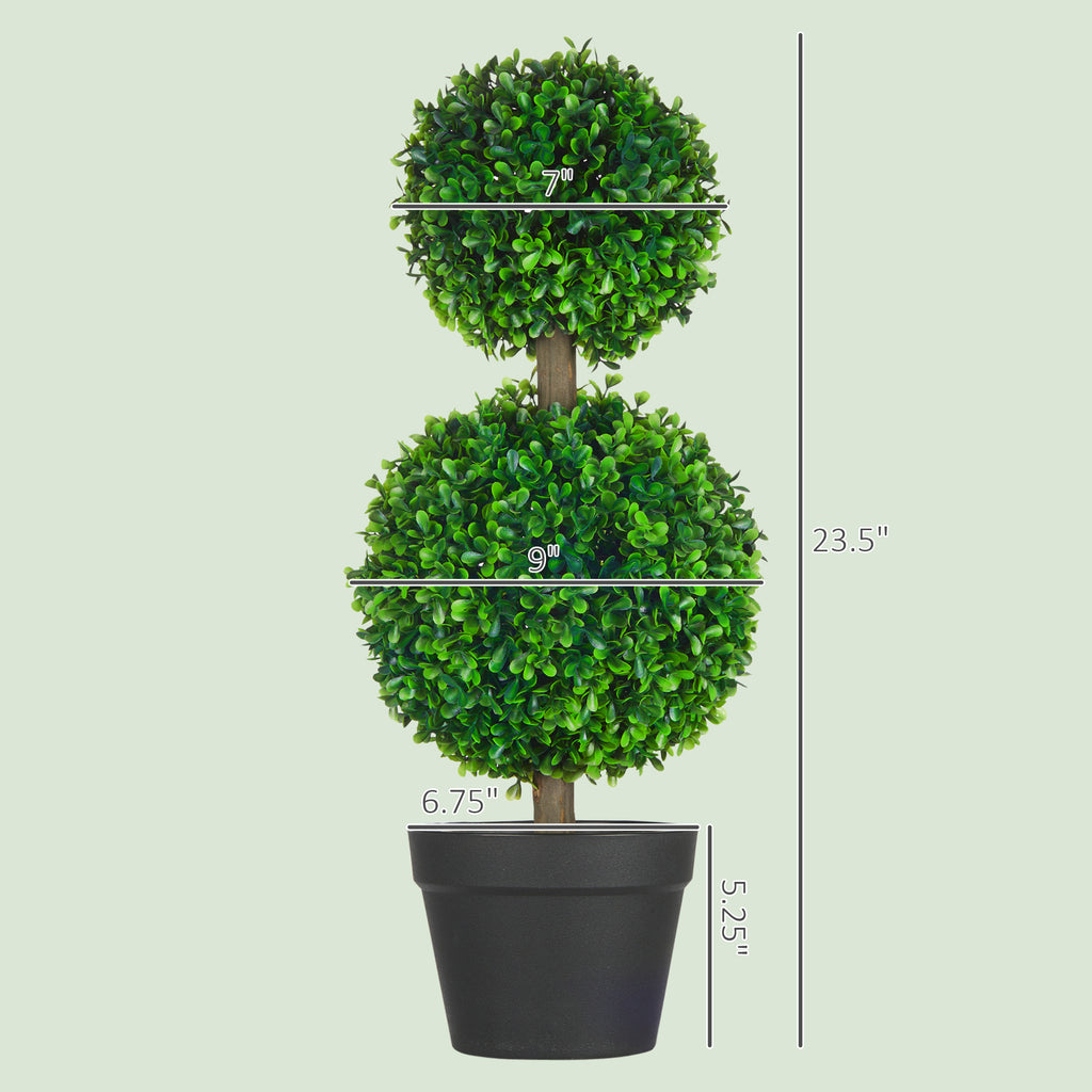 2 Pcs 23.6" Artificial Boxwood Ball Topiary Tree Set Of 2 Fake Plants