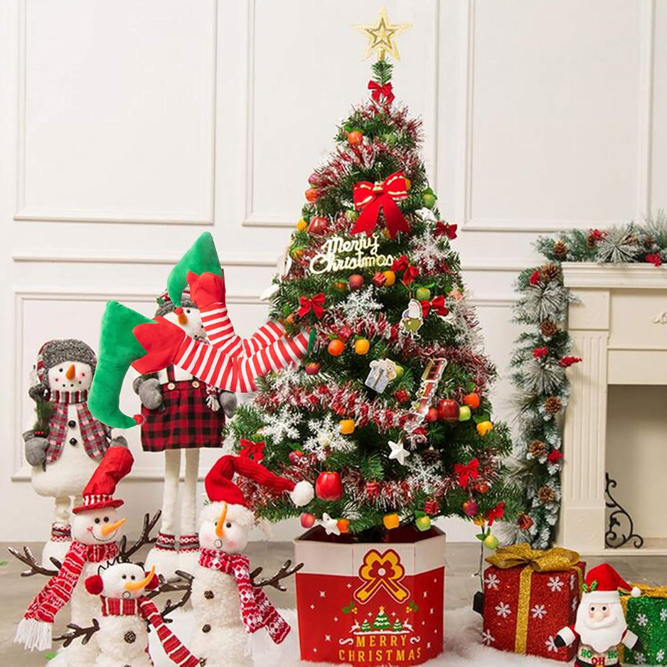 Christmas Elf Stuffed Legs Stuck Tree Topper Decorations -xmas Holiday