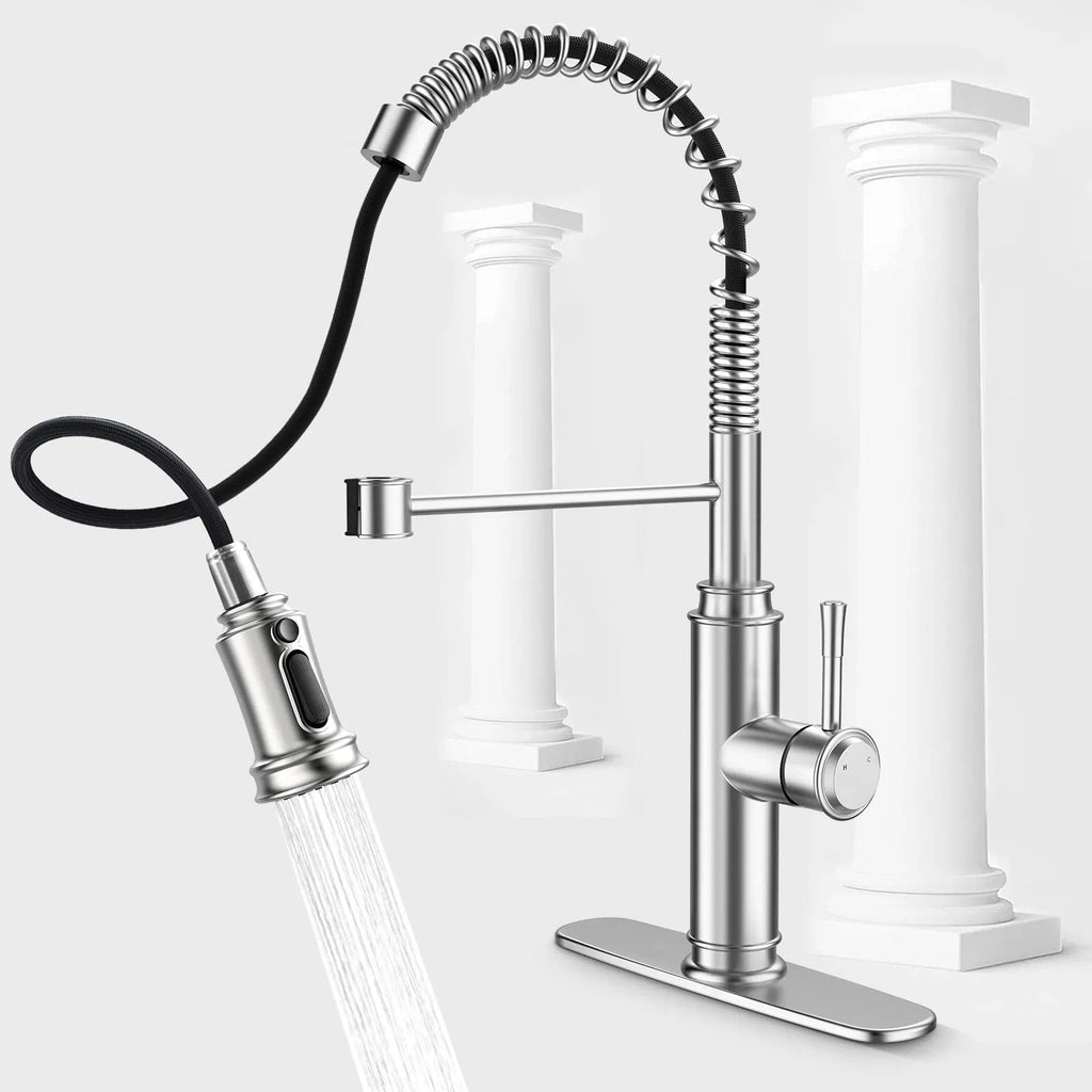Kitchen Faucet - Spring Kitchen Sink Faucet With 3 Modes Pull Down