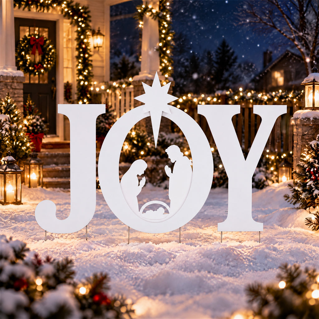 Joy Nativity Scene Outdoor Christmas Sign, Star Silhouette, 3 Piece