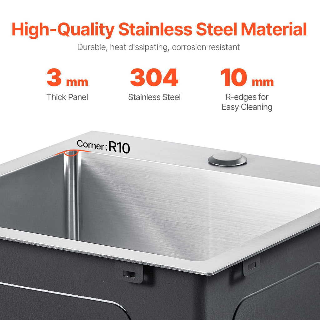 15' Kitchen Sink Top Mount Single Bowl Drop-in Basin Stainless Steel Bar