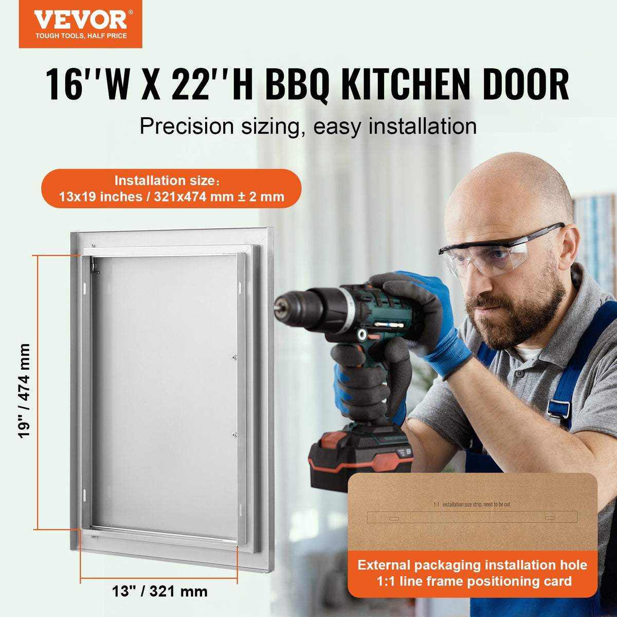 BBQ Access Door, 16W X 22H Inch Single Outdoor Kitchen Door, Stainless