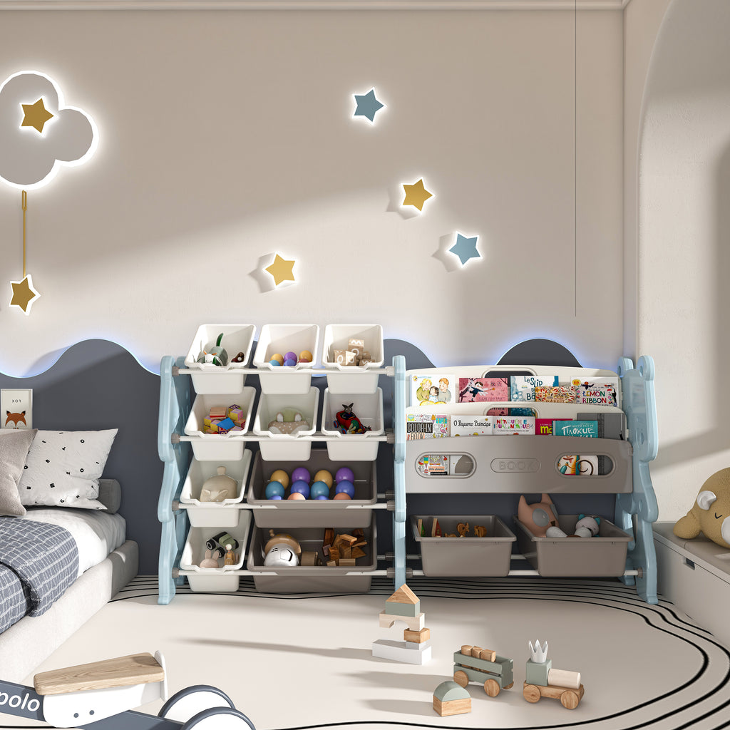 Kids Toy Storage Organizer, Toy Organizer With 2 Tier Bookshelf, Toy